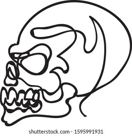continuous one line with human skull, vector illustration