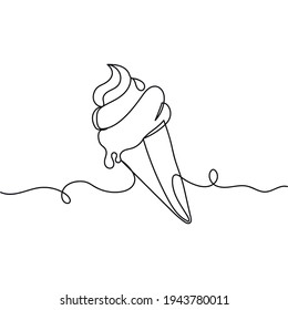 Continuous one line of ice cream. Minimal style. Perfect for cards, party invitations, posters, stickers, clothing. Sweet food concept.