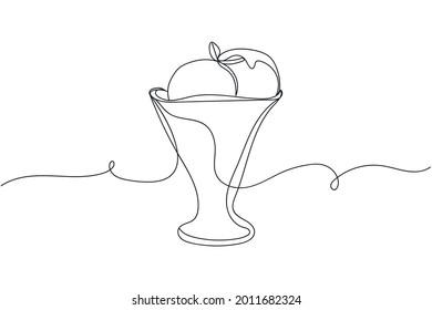 Continuous one line of ice cream in silhouette on a white background. Linear stylized.Minimalist.