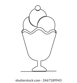 Continuous One line ice cream outline vector art illustration