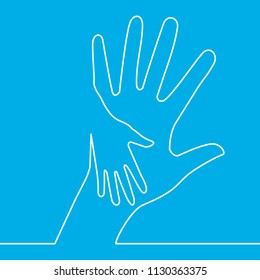 Continuous one line icon Helping Hands Vector illustration on blue background