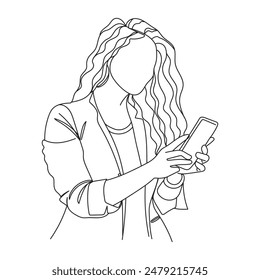 Continuous one line illustration of an executive woman using a phone, capturing modern professionalism and technology in a minimalist style.