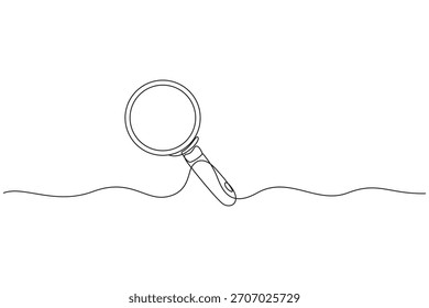 Durchgehende, einzeilige Darstellung der Lupe. Kontinuierliche Einzelzeilenzeichnung der Lupe. Vektorgrafik, Suchsymbol für vergrößerndes Glas, Vektorgrafik.