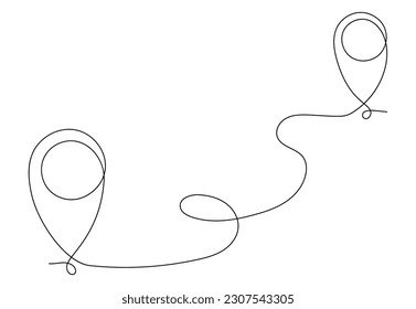 Continuous one line illustration: seamless travel route map with GPS marker. Pin road icon delivery journey marker outline sketch. Business out tourism navigation road marker. Vector illustration.