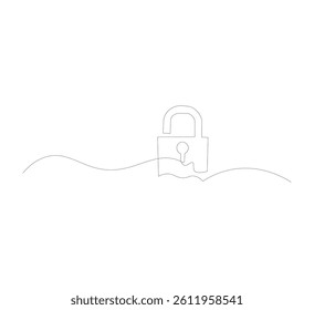continuous one line image of padlock. safety privacy security concept in simple linear style. Secret icon in editable strokes. Contour vector illustration