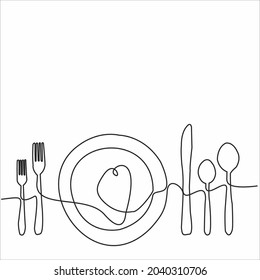 
Continuous one line image. restaurant logos. Black and white vector illustration.