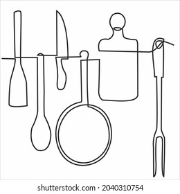 
Continuous one line image. restaurant logos. Black and white vector illustration.