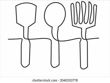 
Continuous one line image. restaurant logos. Black and white vector illustration.