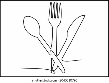 
Continuous one line image. restaurant logos. Black and white vector illustration.