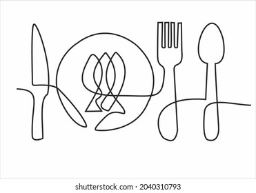 
Continuous one line image. restaurant logos. Black and white vector illustration.
