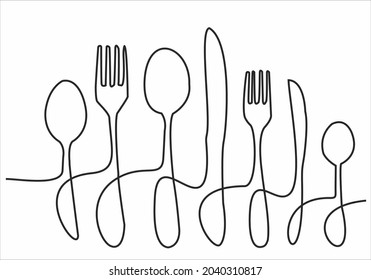 
Continuous one line image. restaurant logos. Black and white vector illustration.