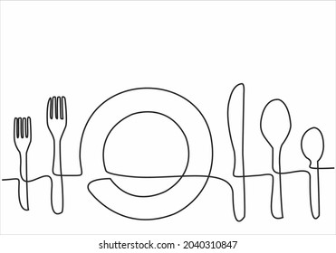 
Continuous one line image. restaurant logos. Black and white vector illustration.