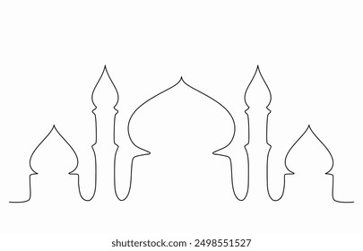 Continuous one line of Islamic mosque isolated on white background, Vector Illustration hand drawn, Place of worship,Muslim mosque,  religion iconic, icon sign or symbol