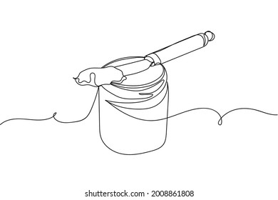 Continuous one line of jar of peanut or jam in silhouette on a white background. Linear stylized.Minimalist.