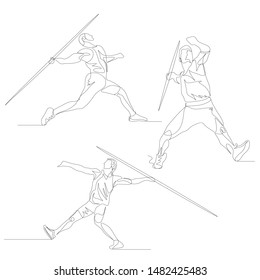Continuous one line javelin thrower set. Summer kind sport