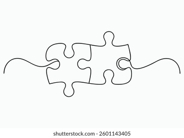 Continuous One Line Jigsaw Puzzle with Missing Piece | Minimalist Problem-Solving Vector Illustration