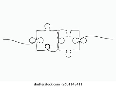 Continuous One Line Jigsaw Puzzle with Missing Piece | Minimalist Problem-Solving Vector Illustration