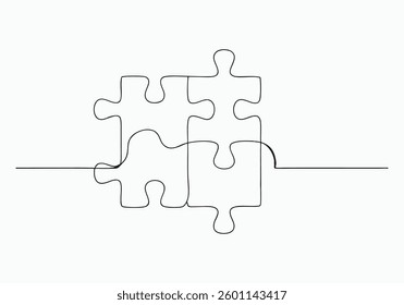 Continuous One Line Jigsaw Puzzle with Missing Piece | Minimalist Problem-Solving Vector Illustration