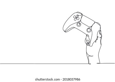 Continuous one line of joystick in hand in silhouette business concept on a white background. Linear stylized.Minimalist.