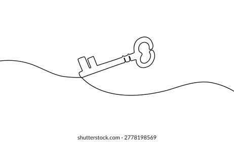 Continuous one line key drawing house icon illustration art lock linear home single car door unlock rent estate doodle vintage sketch property symbol real old fob graphic password ring emblem room