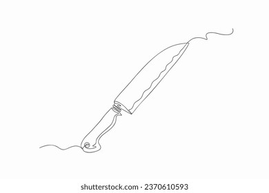 A continuous one line of kitchen knife, Cartoon doodle hand drawing isolated on white background, Vector Illustration design