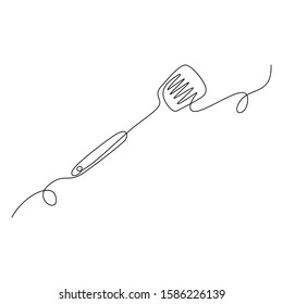 Continuous one line kitchen spatula. Vector stock illustration.