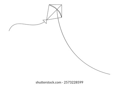 Continuous one line kite drawing with black and white vector icon