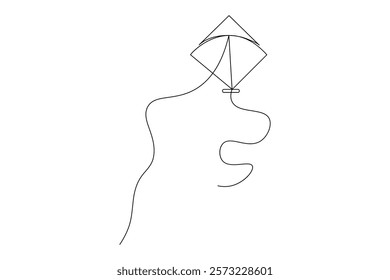 Continuous one line kite drawing with black and white vector icon