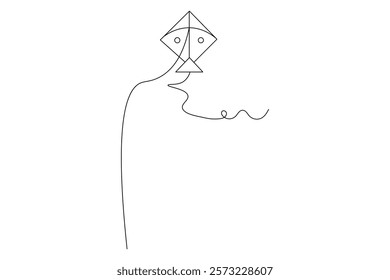 Continuous one line kite drawing with black and white vector icon