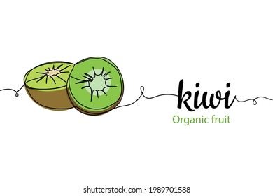 Continuous one line of kiwi on a white background. Linear stylized.Minimalist. Organic fruit