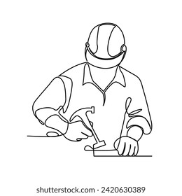 Continuous One line labor day concept outline vector art illustration design.