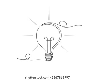Continuous one line lamp bulb shape art decoration isolated vector illustration on white background.