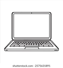 Continuous one line laptop drawing silhouette white background
