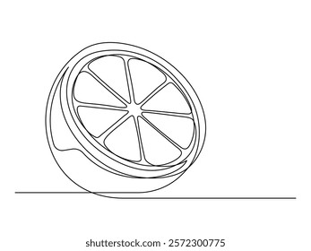 Continuous one line lemon halves isolated on white background. Simple citrus silhouette. Hand drawn lemon outline. Vector illustration