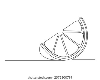 Continuous one line lemon slice isolated on white background. Simple citrus silhouette. Hand drawn lemon outline. Vector illustration