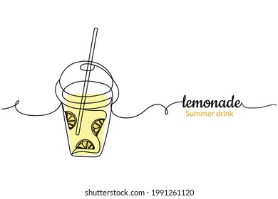 Continuous one line of lemonade in silhouette on a white background. Linear stylized.Minimalist. Summer drink