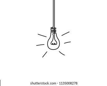 Continuous one line light bulb, idea concept. Vector illustration