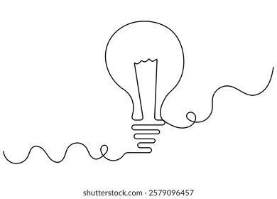 Continuous one line light bulb with black and white vector image