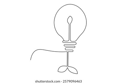 Continuous one line light bulb with black and white vector image