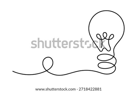 Continuous One Line Light Bulb Drawing with Flowing Wire, Creative Idea and Inspiration Concept, Minimal Linear Illustration Symbolizing Innovation, Thinking, Energy, Startup Vision