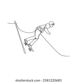 Continuous one line logo art of a male street skateboarder, skateboarding in an outdoor arena