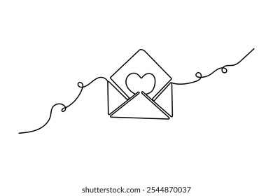 
Kontinuierliche einzeilige Liebesbrief Zeichnung von Valentinstag Umriss Vektorsymbol