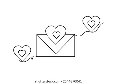 
Continuous one line love letter  drawing of valentine day outline vector icon