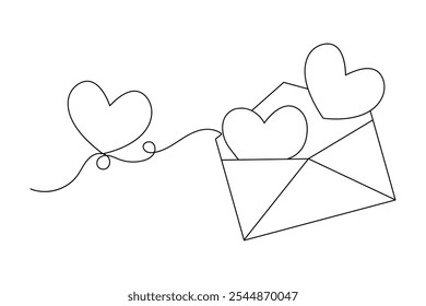 
Continuous one line love letter  drawing of valentine day outline vector icon