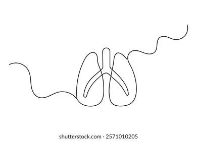 Continuous one line lung drawing with black and white vector icon