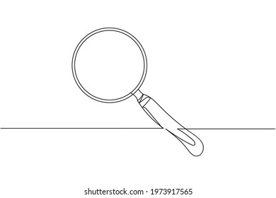 Continuous one line of magnifying glass in silhouette. Linear stylized. Minimalist. 