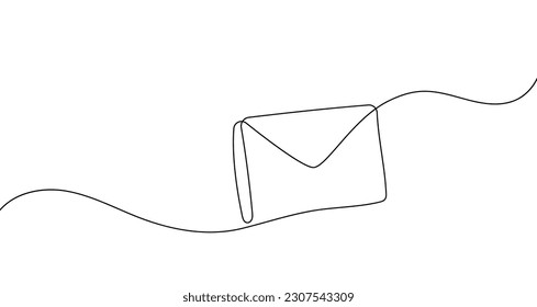 Continuous one line mail envelope letter drowning illustration. Email sketch art post graphic letter message. Newsletter paper send icon. Postal symbol wax drawn outline. Vector illustration.