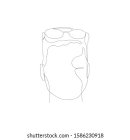 Continuous one line man with glasses. Vector stock illustration.