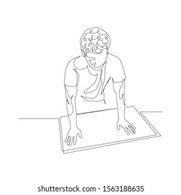 Continuous one line man leaned over the table. Thinking about serious plans, problems or ideas. Vector illustration.