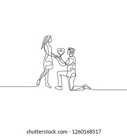 Continuous one line a man makes a marriage proposal to a woman